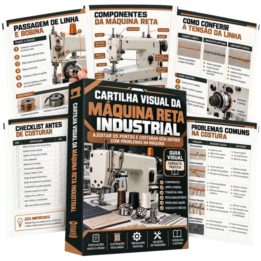 Cartilha Visual da Máquina Reta Industrial, para imprimir e consultar no celular